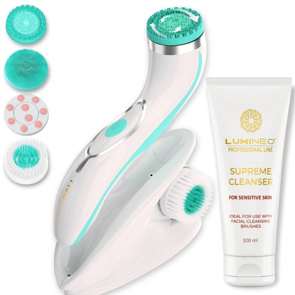 LUMINEO Professional Line Szczoteczka do twarzy Brush Pro turkusowa + Żel oczyszczajacy Lumineo do skóry wrażliwej 100 ml