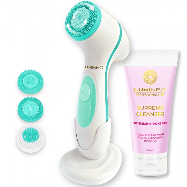 LUMINEO Professional Line Szczoteczka do twarzy Brush turkusowa + Żel oczyszczajacy Lumineo do skóry trądzikowej i problematycznej 100 ml