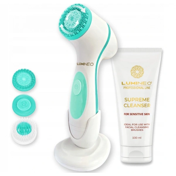 LUMINEO Professional Line Szczoteczka do twarzy Brush turkusowa + Żel oczyszczajacy Lumineo do skóry wrażliwej 100 ml