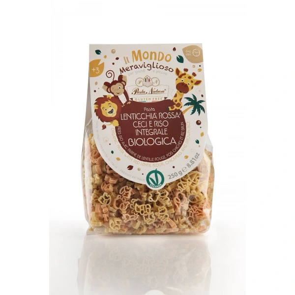 Makaron (z soczewicy i groszku) dla dzieci zwierzęta sawanna bezglutenowy bio 250 g - pasta natura