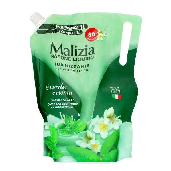 MALIZIA  Mydło w płynie antybakteryjne Green Tea & Mint – zapas 1000 ml