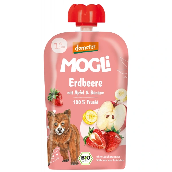 Mus jabłko - banan - truskawka bez dodatku cukrów od 1 roku demeter bio 100 g - mogli