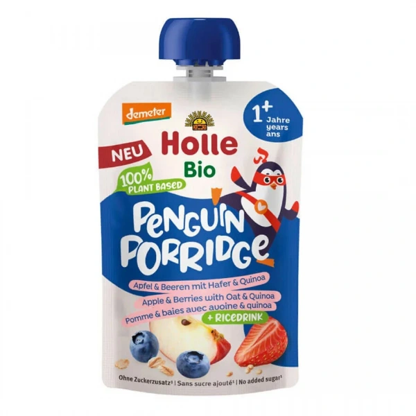 Mus owsiankowy pingwin (jabłko - ryż - owoce jagodowe - quinoa) od 1 roku demeter bio 110 g - holle