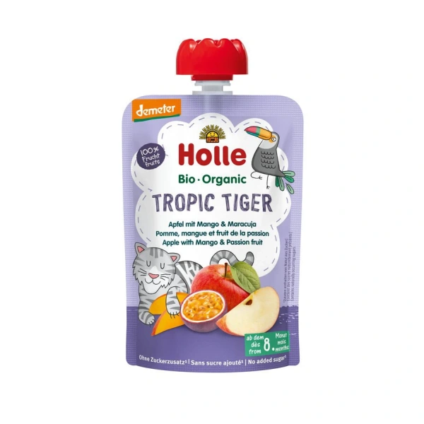 Mus tropikalny tygrysek (jabłko - mango - marakuja) bez dodatku cukrów od 8 miesiąca demeter bio 100 g - holle