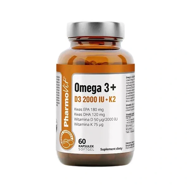 Omega 3 + witaminy d3 + k2 bezglutenowe 60 kapsułek - pharmovit