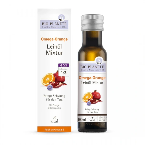 Omega orange - mieszanka z olejem lnianym (pyłek kwiatowy, pomarańcza) bio 100 ml - bio planete