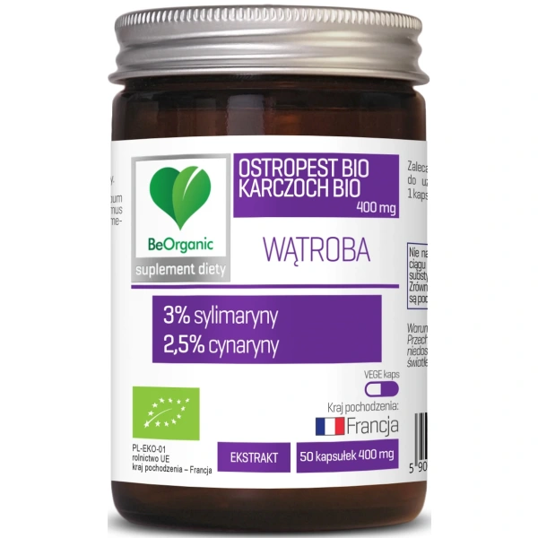 Ostropest + karczoch ekstrakt bio 50 kapsułek - be organic