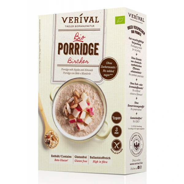 Owsianka z jabłkiem i migdałami bez dodatku cukrów bezglutenowa bio 350 g - verival