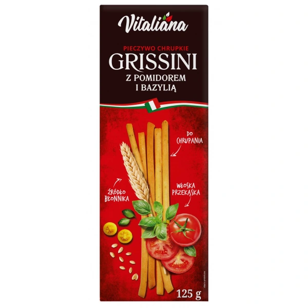 Paluszki grissini z pomidorami i bazylią 125 g - vitaliana