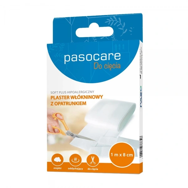 PASOCARE Soft Plus Hipoalergiczny Plaster włókninowy z opatrunkiem - do cięcia 1m x 8cm
