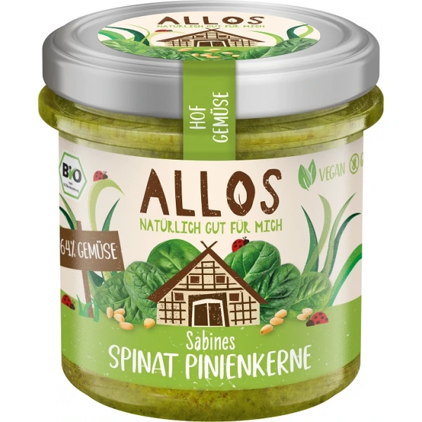 Pasta warzywna ze szpinakiem i orzeszkami piniowymi bezglutenowa  bio 135 g - allos