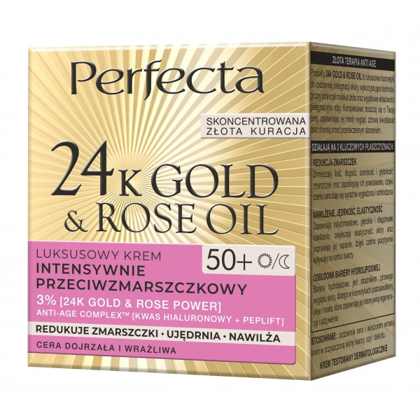 PERFECTA 24K Gold & Rose Oil 50+ Luksusowy krem intensywnie przeciwzmarszczkowy na dzień i na noc 50 ml