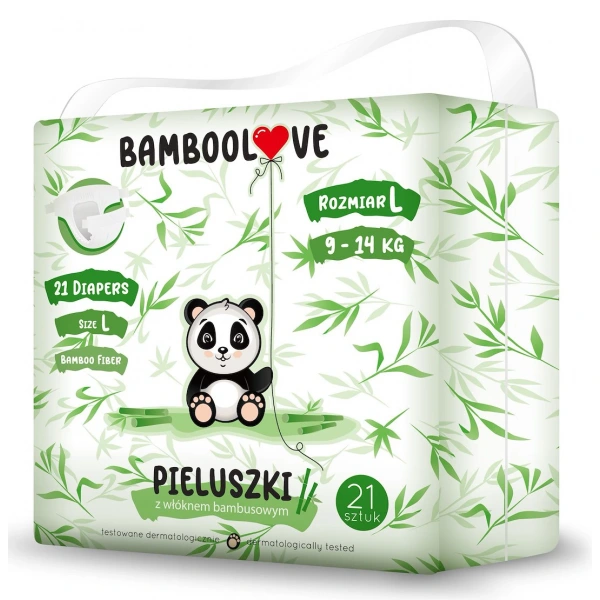 Pieluchy z włóknem bambusowym rozmiar l 9 - 14 kg (21 szt.) - bamboolove