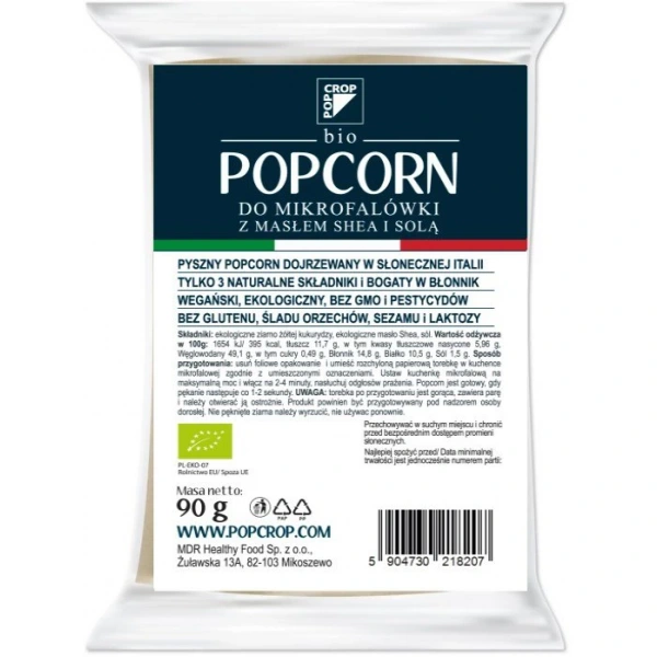 Popcorn z żółtej kukurydzy z shea i solą do przygotowania w mikrofalówce bezglutenowy bio 90 g - popcrop