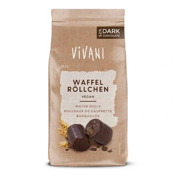 Rurki waflowe w gorzkiej czekoladzie bio 125 g - vivani