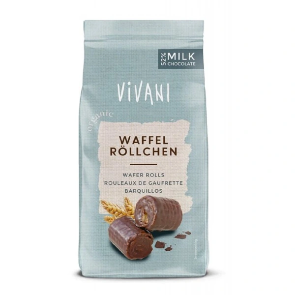 Rurki waflowe w mlecznej czekoladzie bio 125 g - vivani
