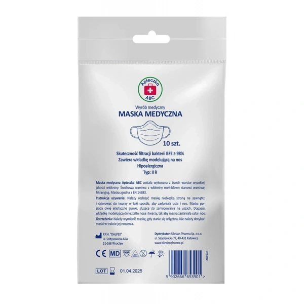 SILESIAN PHARMA Apteczka ABC Maska medyczna 3-warstwowa 1op.-10szt