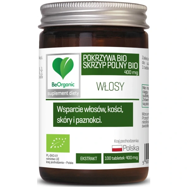 Skrzyp + pokrzywa ekstrakt bio 100 tabletek - be organic