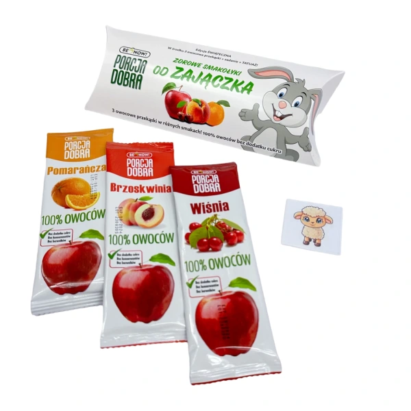 Smakołyki od zajączka (3 owocowe przekąski + tatuaż) 48 g - porcja dobra (produkt sezonowy)