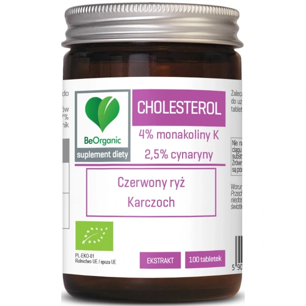 Tabletki na prawidłowy poziom cholesterolu (czerwony ryż, karczoch) bio 100 szt. - be organic