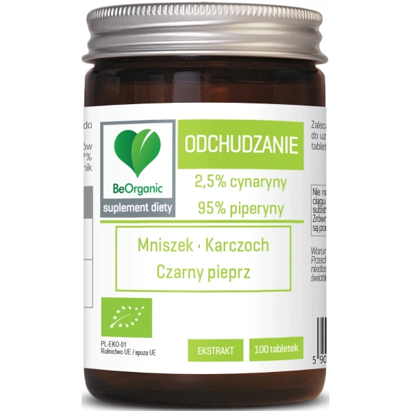 Tabletki wspomagające odchudzanie (mniszek, karczoch, czarny pieprz) bio 100 szt. - be organic