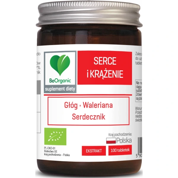 Tabletki wspomagające serce i krążenie (głóg, waleriana, serdecznik) bio 100 szt. - be organic