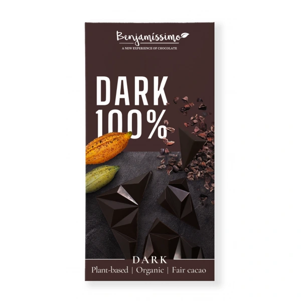 Tabliczka gorzka 100 % bez dodatku cukrów bezglutenowa bio 60 g - benjamissimo