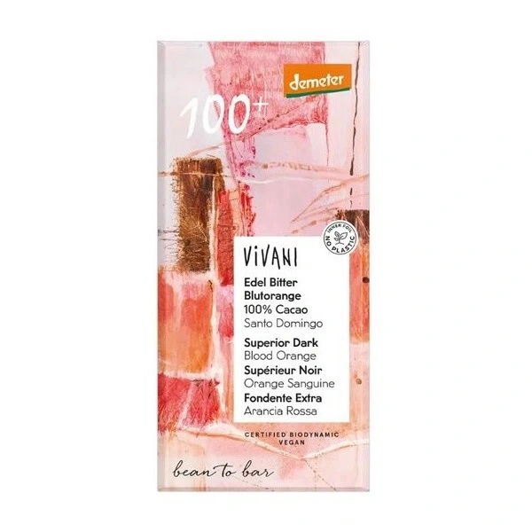 Tabliczka kakaowa o smaku czerwonej pomarańczy demeter bio 90 g - vivani