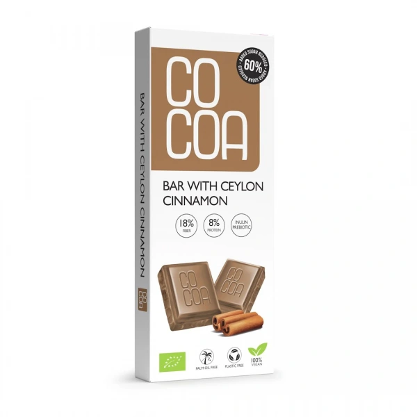 Tabliczka z cynamonem cejlońskim 60 % mniej cukru bio 40 g - cocoa