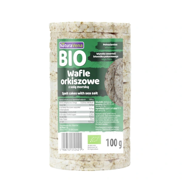 Wafle orkiszowe pełnoziarniste z solą morską bio 100 g - naturavena