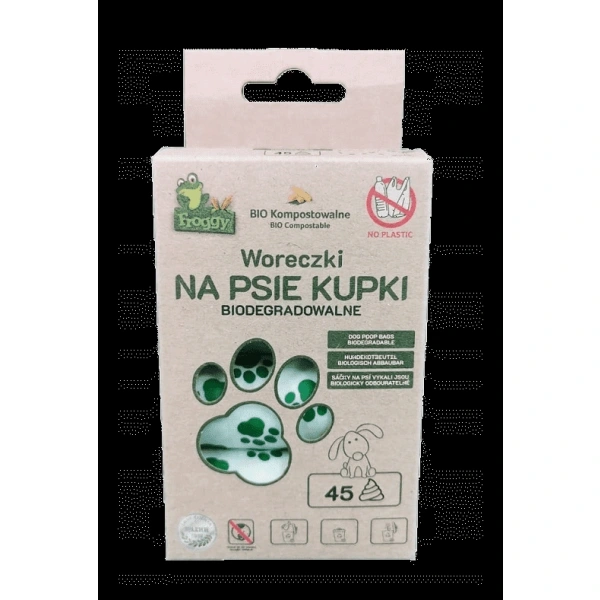 Worki na psie odchody (kompostowalne i biodegradowalne) 3 rolki 45 szt - froggy