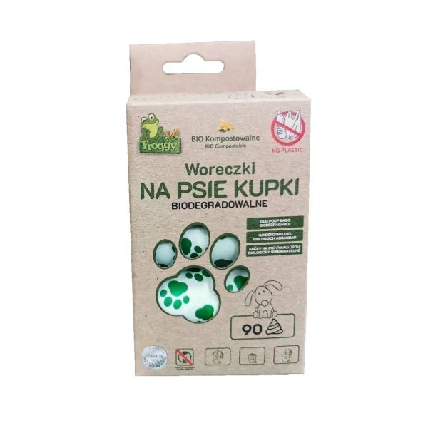 Worki na psie odchody (kompostowalne i biodegradowalne) 6 rolek 90 szt - froggy