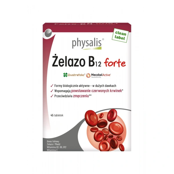 Żelazo + witamina b12 forte 45 tabletek - physalis
