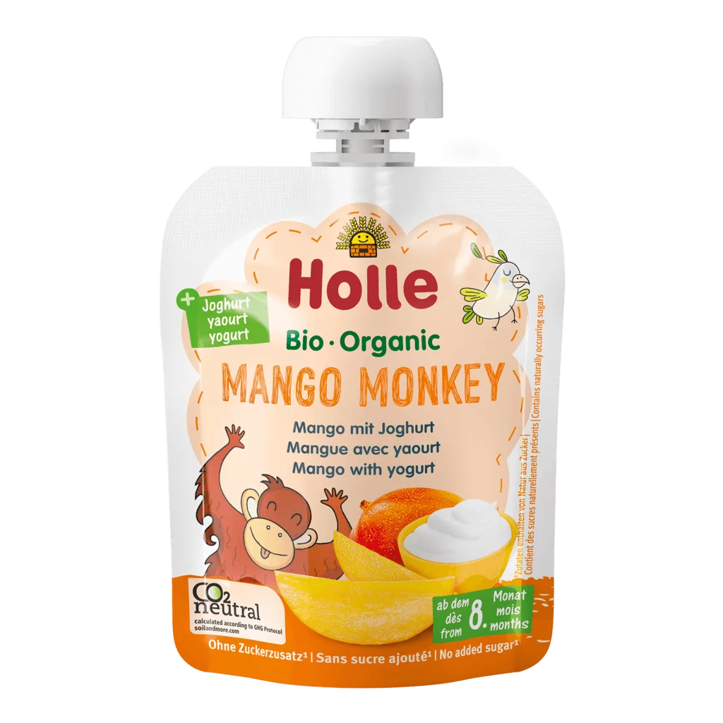 Mus mango małpka (mango - jogurt) bez dodatku cukrów od 8 miesiąca bio 85 g - holle
