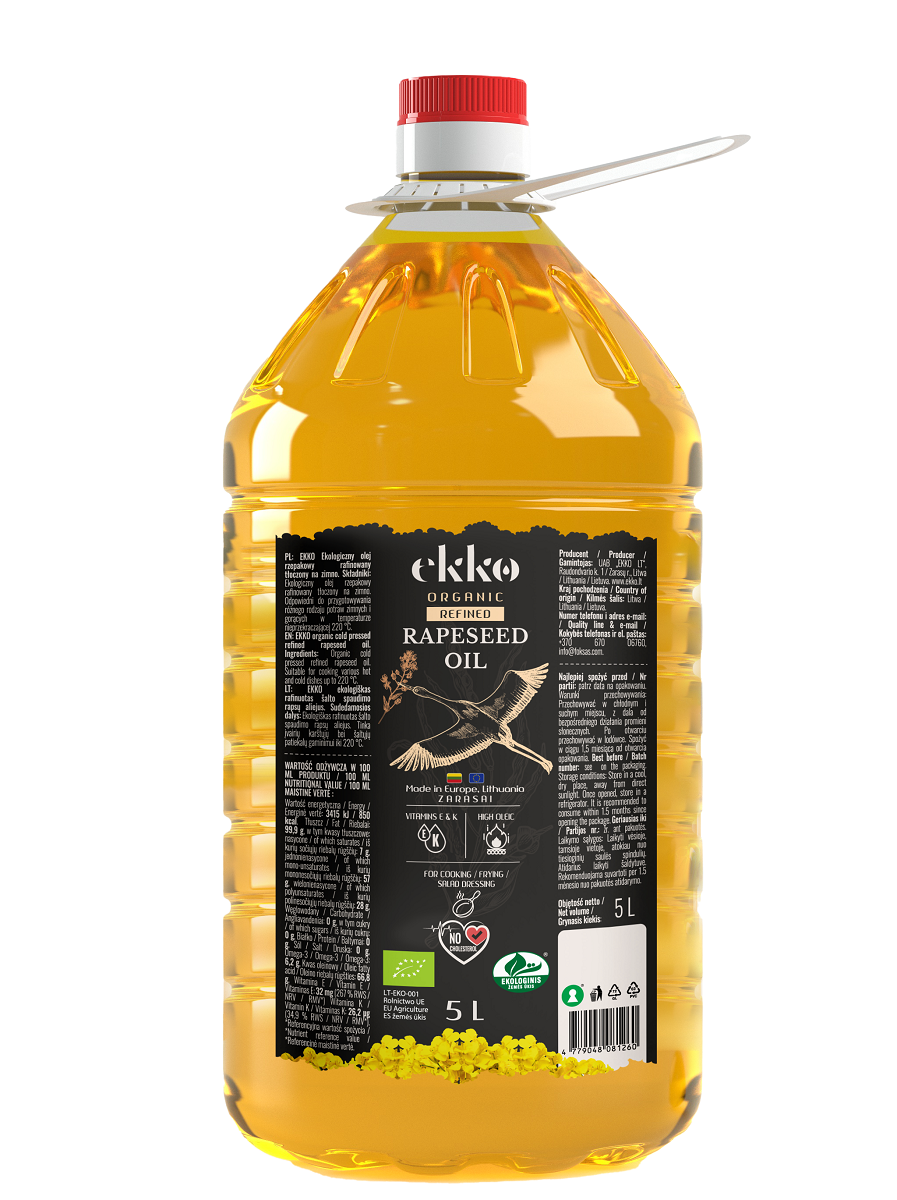 Olej rzepakowy rafinowany tłoczony na zimno bio 5 l - horeca (ekko)