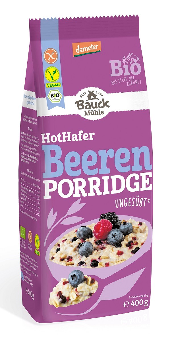 Owsianka z owocami leśnymi bez dodatku cukrów bezglutenowa demeter bio 400 g - bauck hof
