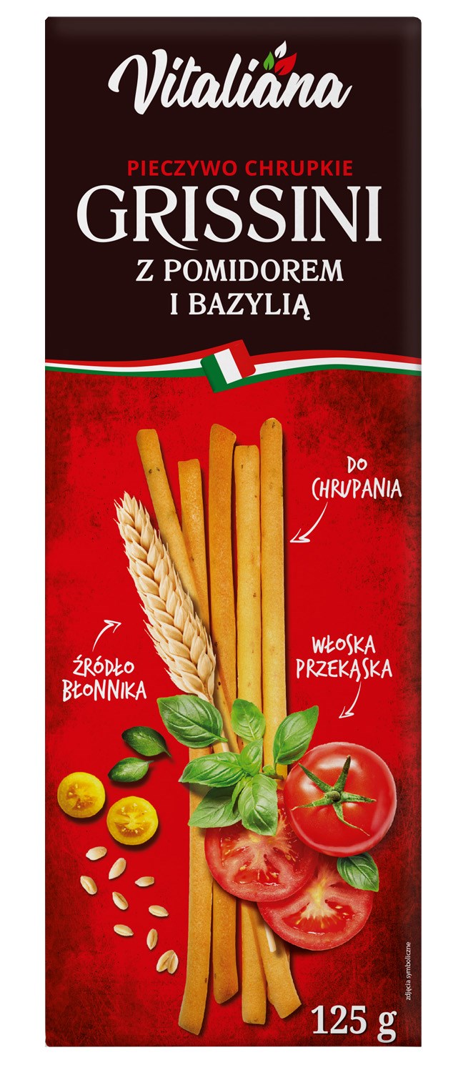 Paluszki grissini z pomidorami i bazylią 125 g - vitaliana