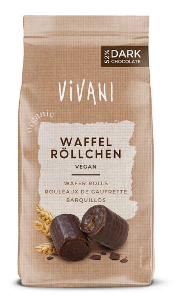 Rurki waflowe w gorzkiej czekoladzie bio 125 g - vivani