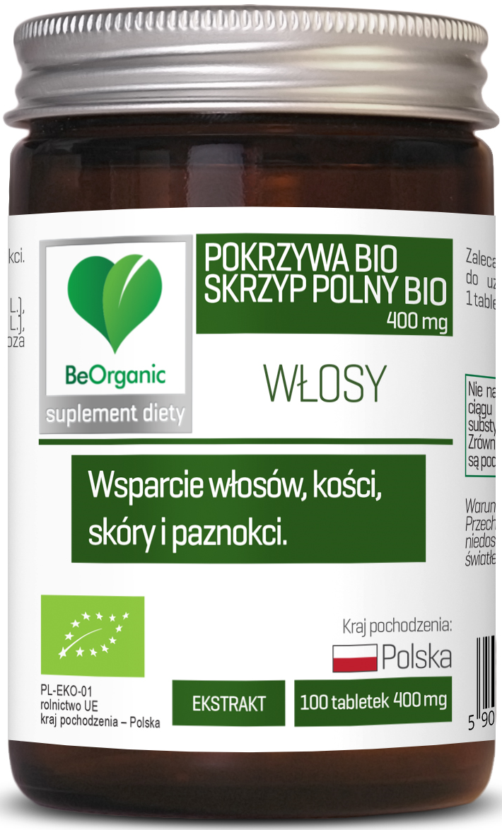 Skrzyp + pokrzywa ekstrakt bio 100 tabletek - be organic