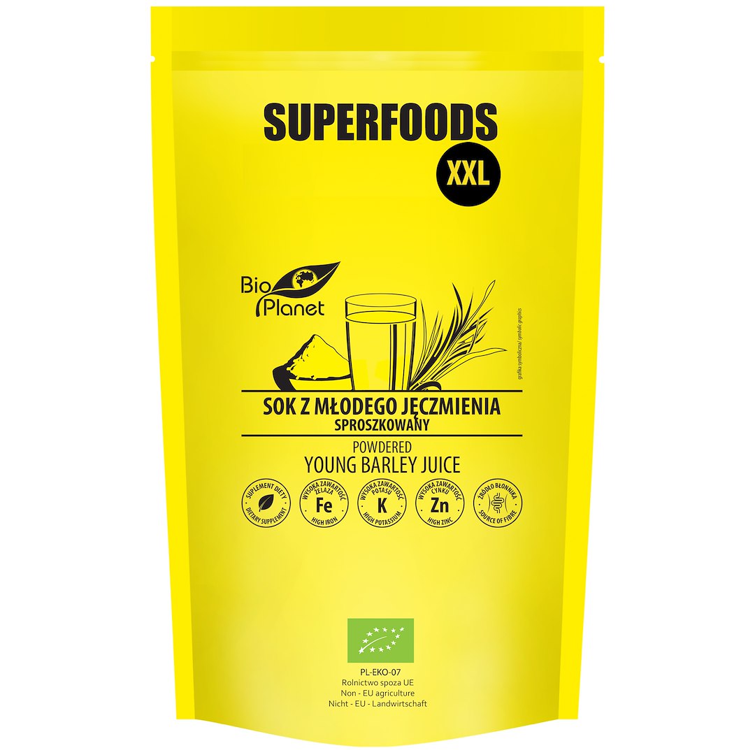 Sok z młodego jęczmienia sproszkowany bio 500 g - bio planet superfoods