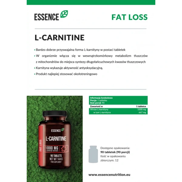 ESSENCE Nutrition Essence L-Carnitine 1000mg 90 tablets
