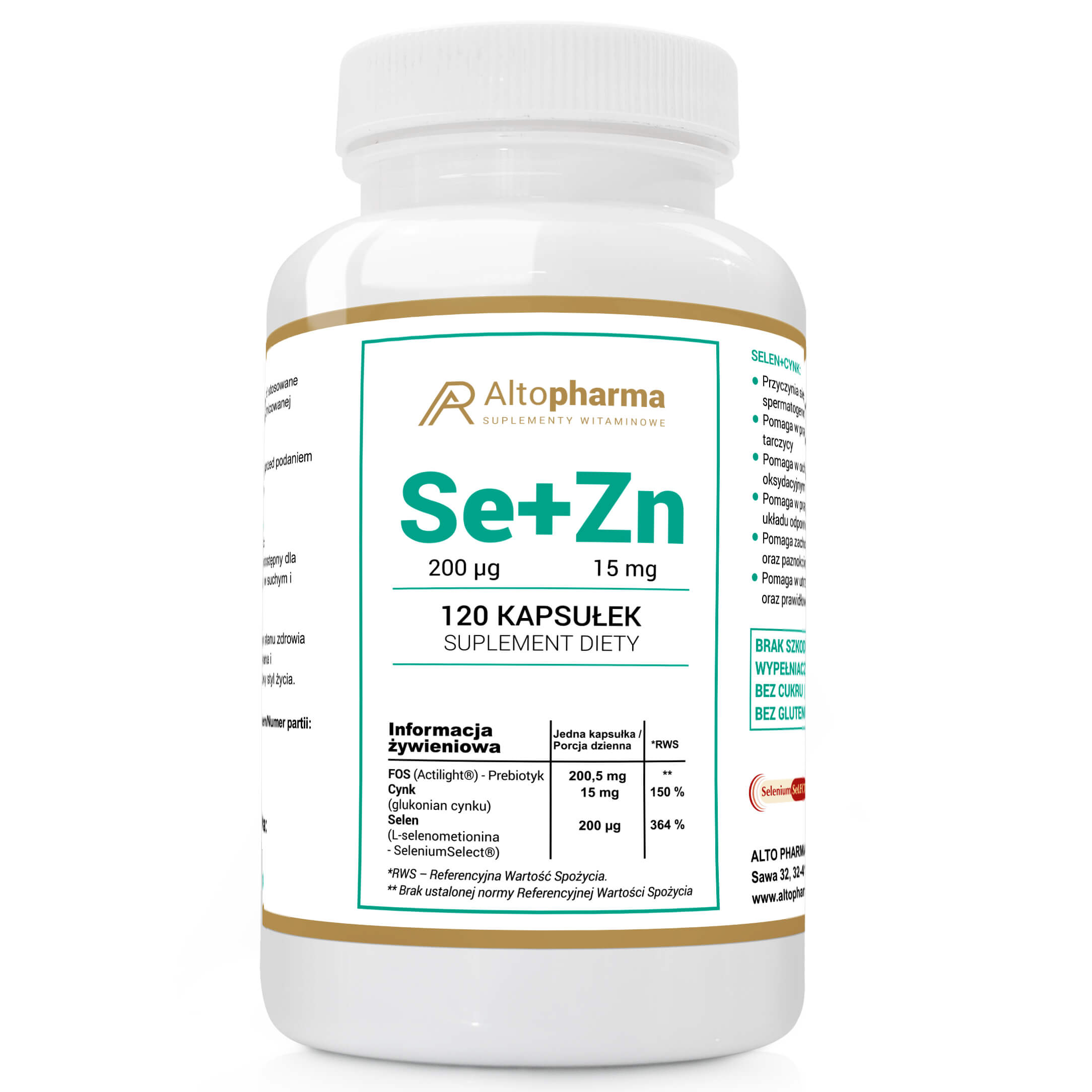 ALTO PHARMA Selen + Cynk  + Prebiotyk (Wsparcie odporności) 120 Kapsułek wegetariańskich