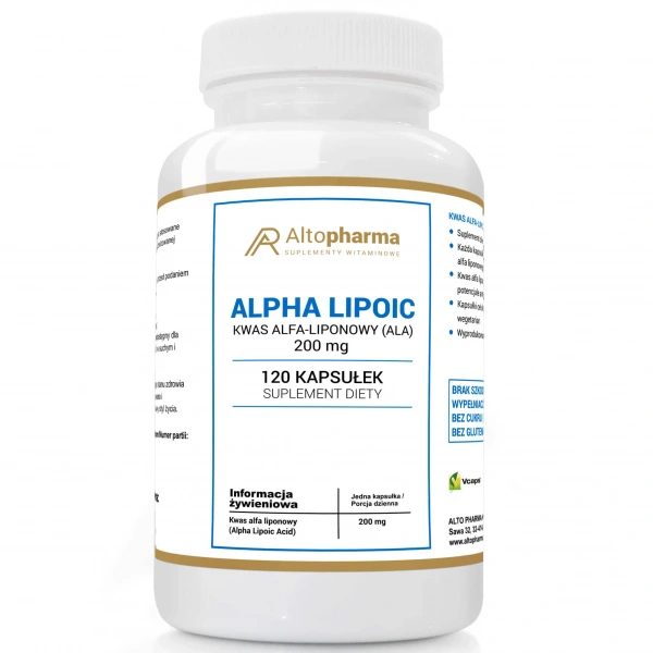 ALTO PHARMA Alpha Lipoic (ALA Alpha-Lipoic Acid) 200mg 120 Vegetarian Capsules