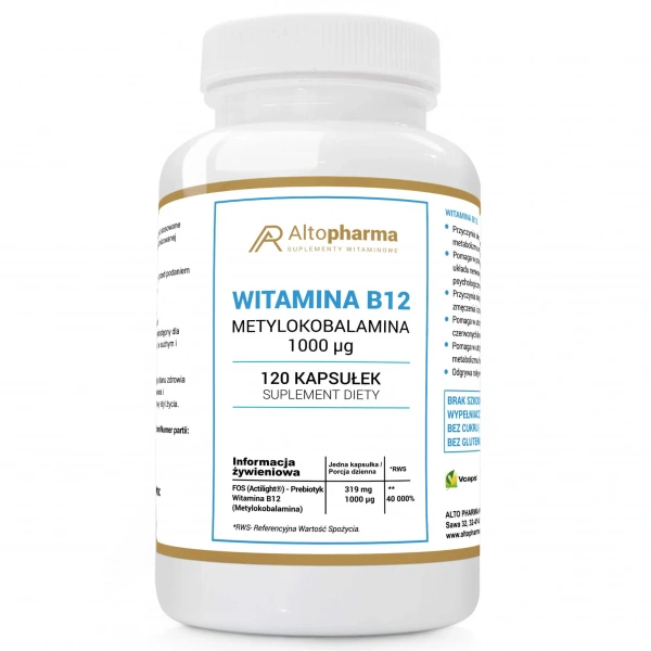 ALTO PHARMA Vitamin B12 Methylcobalamin 1000mcg 120 Vegan Capsules