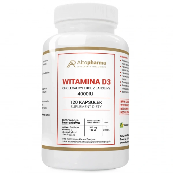 ALTO PHARMA WITAMINA D3 4000IU 100µg + Prebiotyk (Vitamin D3 + Prebiotic) 120 Vegan Capsules