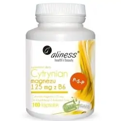 ALINESS Cytrynian Magnezu 125 mg z Witaminą B6 (P-5-P) - 100 kapsułek wegetariańskich