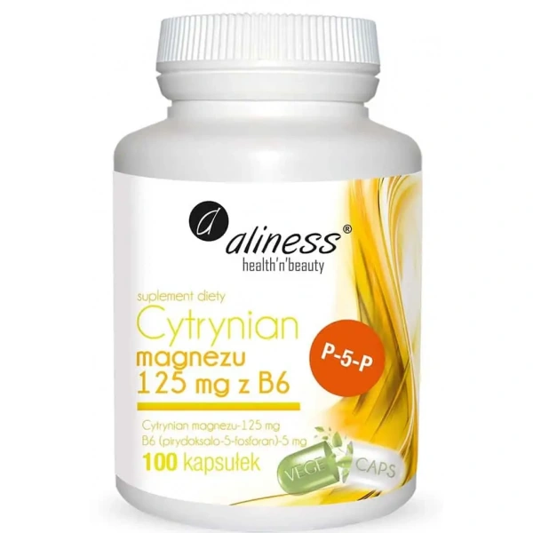 ALINESS Magnesium Citrate 125 mg with Vitamin B6 (P-5-P) - 100 vegetarian capsules