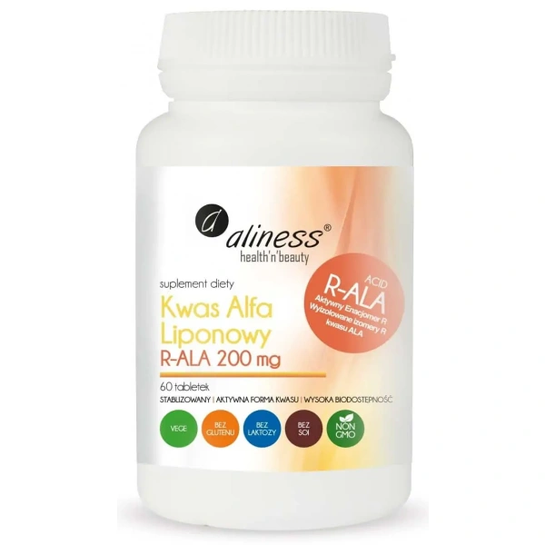 ALINESS Alpha Lipoic Acid R-ALA 200 mg - 60 vegetarian tablets