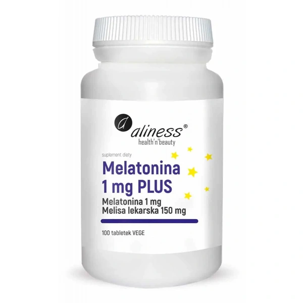 ALINESS Melatonina 1mg PLUS (Wspomaga zasypianie i jakość snu) 100 Tabletek wegetariańskich