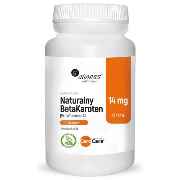 ALINESS Naturalny Beta Karoten 14 mg (Witamina A 25 000 IU) - 100 tabletek wegetariańskich
